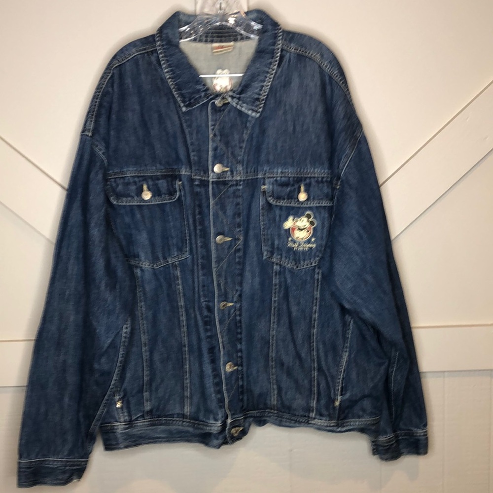 Disney Vintage Denim Jean Jacket Embroidered Mickey Mouse Movie Size XXL Unisex